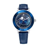 montre swarovski 5516305 - octea lux cadran phase lune bracelet cuir bleu lunette cristal dark indigo femme