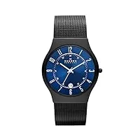 skagen sundby montre pour hommes, mouvehommet à quartz, bracelet en acier inoxydable ou en cuir, noir et bleu
