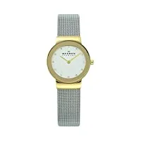 skagen freja montre pour femmes, mouvement à quartz, bracelet en acier inoxydable ou en cuir, ton or et ton argent, 26mm