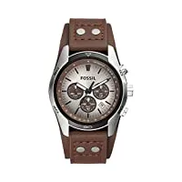 fossil montre pour hommes coachman, mouvement chronographe à quartz, boîtier en acier inoxydable de 45 mm avec bracelet en cuir véritable, ch2565