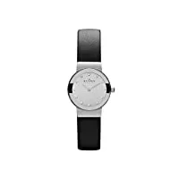 skagen freja montre pour femmes, mouvement à quartz, bracelet en acier inoxydable ou en cuir, noir et argent, 22mm