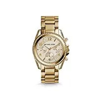michael kors montre pour femme blair, mouvement chronographe à quartz, boîtier en acier inoxydable doré de 39 mm avec bracelet en acier inoxydable, mk5166