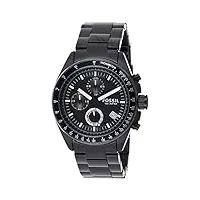 fossil decker montre pour homme, mouvement chronographe à quartz, bracelet en acier inoxydable ou en cuir., noir, 44mm
