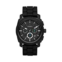 fossil machine montre pour homme, mouvement chronographe avec bracelet en acier inoxydable ou en cuir, noir et gris foncé, 45mm
