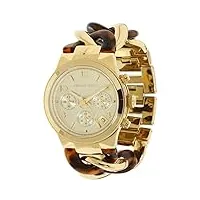 michael kors - mk4222 - montre femme - quartz analogique - chronographe - bracelet acier jaune maille gourmette et résine