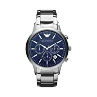 emporio armani montre pour homme , mouvement chronographe, 43mm argent / acier boîtier en acier inoxydable avec un bracelet en acier inoxydable, ar2448