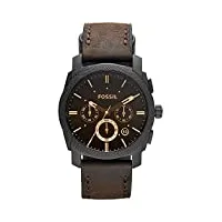 fossil machine montre pour homme, mouvement chronographe avec bracelet en acier inoxydable ou en cuir, noir et marron, 42mm