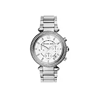 michael kors montre pour femme parker, mouvement chronographe, boîtier en acier inoxydable de 39 mm avec bracelet en acier inoxydable, mk5353