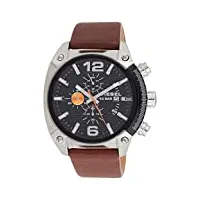 diesel overflow montre pour homme, mouvement chronographe, bracelet en silicone, acier inoxydable ou cuir, marron foncé et gris, 49mm