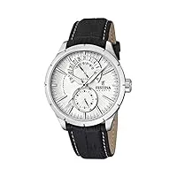 festina montre pour homme f16573/1 correa clasico boîtier en acier inoxydable gris bracelet en cuir noir