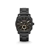 fossil machine montre pour homme, mouvement chronographe avec bracelet en acier inoxydable ou en cuir, noir et ton or rose, 42mm
