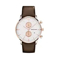 emporio armani - ar0398 - montre homme - quartz chronographe - chronomètre - bracelet cuir noir