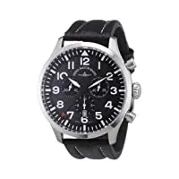 zeno watch basel - 6569-5030q-s1 - montre homme - quartz analogique - aiguilles lumineuses/chronomètre - bracelet cuir noir