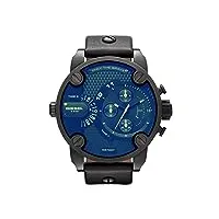diesel the daddies montre pour hommes, mouvement chronographe avec bracelet en silicone, acier inoxydable ou cuir, noir et bleu, 46mm