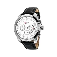 creactive - ca120115 - montre homme sportive chronographe - mouvement quartz - affichage analogique - cadran argent - bracelet cuir noir