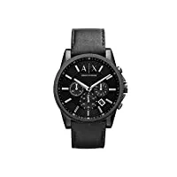 armani exchange montre pour homme, mouvement chronographe à quartz, boîtier en acier inoxydable noir de 45 mm avec bracelet en cuir, ax2098