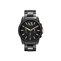 armani exchange montre pour homme, mouvement chronographe à quartz, boîtier en acier inoxydable noir de 45 mm avec bracelet en acier inoxydable, ax2094