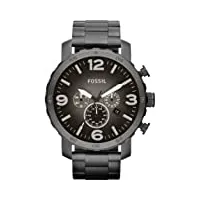 fossil nate montre pour homme, mouvement chronographe à quartz, bracelet en acier inoxydable ou en cuir, gris, 50mm