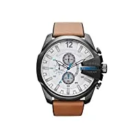 diesel chief series montre pour homme, mouvement chronographe avec bracelet en silicone, acier inoxydable ou cuir, marron et blanc, 51mm