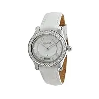 miabelle - 12-005w-c - montre femme - quartz - analogique - cadran argent - 52 éléments swarovski et 4 diamants - bracelet cuir blanc - calendrier
