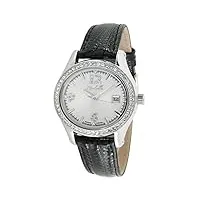 miabelle - 12-012w-a - montre femme - quartz - analogique - cadran argent - 76 éléments swarovski et 4 diamants - bracelet cuir noir - dateur
