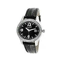 miabelle - 12-012w-b - montre femme - quartz - analogique - cadran argent - 76 éléments swarovski et 4 diamants - bracelet cuir noir - dateur