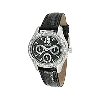 miabelle - 12-012w-d - montre femme - quartz - analogique - cadran argent - 76 éléments swarovski et 4 diamants - bracelet cuir noir - calendrier
