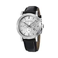 burberry montre chronographe bu9355 pour femme avec bracelet en cuir noir à carreaux, noir/argenté, 42 mm, tfv8