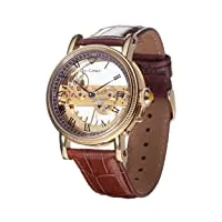 yves camani - yc1032-c - grimaud - montre homme - automatique analogique - cadran transparent - bracelet cuir marron
