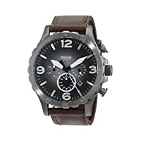 fossil nate montre pour homme, mouvement chronographe à quartz, bracelet en acier inoxydable ou en cuir, gris et marron, 50mm