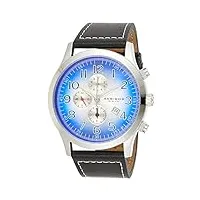 akribos xxiv ak603 montre chronographe pour homme avec 3 sous-cadrans sur cadran soleil rayonnant et fenêtre de date sur bracelet en cuir véritable, bleu, chronographe, chronographes