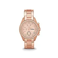 fossil montre pour femmes decker, mouvement chronographe à quartz, boîtier en acier inoxydable or rose 38 mm avec bracelet en acier inoxydable, es3352