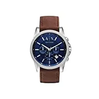armani exchange montre pour homme, mouvement chronographe à quartz, boîtier en acier inoxydable de 45 mm avec bracelet en cuir, ax2501