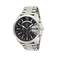 diesel chief series montre pour homme, mouvement chronographe avec bracelet en silicone, acier inoxydable ou cuir, argenté et noir, 51mm