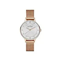 skagen anita lille montre pour femmes, mouvement à quartz avec bracelet en acier inoxydable ou en cuir, ton or rose et blanc, 30mm