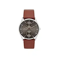 skagen holst montre pour homme, mouvehommet chronographe avec bracelet en acier inoxydable ou en cuir, ton brun et argenté