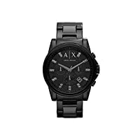 armani exchange montre pour homme, mouvement chronographe à quartz, boîtier en acier inoxydable noir de 45 mm avec bracelet en acier inoxydable, ax2093