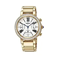 seiko - srw014p1 - montre femme - quartz chronographe - cadran gris - bracelet acier plaqué doré