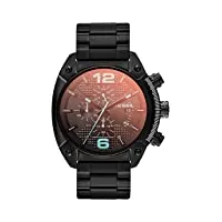 diesel overflow montre pour homme, mouvement chronographe, bracelet en silicone, acier inoxydable ou cuir, noir et spectre, 49mm