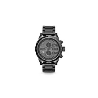 diesel double down montre pour homme, mouvement chronographe avec bracelet en silicone, acier inoxydable ou cuir, gris foncé, 59mm