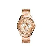 fossil montre pour femmes stella, mouvement multifonction à quartz, boîtier en acier inoxydable or rose de 38 mm avec bracelet en acier inoxydable, es3590