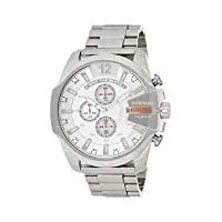 diesel chief series montre pour homme, mouvement chronographe avec bracelet en silicone, acier inoxydable ou cuir, ton argent et blanc, 51mm