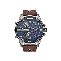 diesel mr. daddy montre pour homme, mouvement multifonctionnel avec bracelet en silicone, acier inoxydable ou cuir, brun foncé et bleu, 57mm