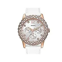 guess montre femmes quartz - affichage chronographe bracelet cuir blanc et cadran blanc w0336l3