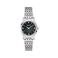 bulova - 96p148 - diamond gallery - montre femme - quartz analogique - cadran noir - bracelet acier argent