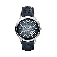 armani homme 43mm chronographe bleu cuir crocodile bracelet date montre ar2473