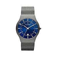 skagen sundby montre pour hommes, mouvehommet à quartz, bracelet en acier inoxydable ou en cuir, gris et bleu