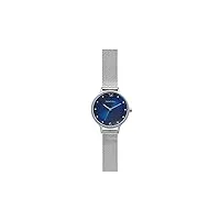 skagen anita lille montre pour femmes, mouvement à quartz avec bracelet en acier inoxydable ou en cuir, argent et bleu, 30mm