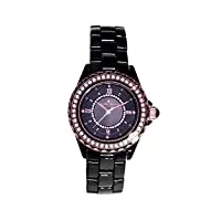 stella maris stm15e4 - montre femme cadran noir quartz analogique bracelet céramique noir avec diamants et éléments swarovski