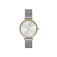 skagen anita lille montre pour femmes, mouvement à quartz avec bracelet en acier inoxydable ou en cuir, ton argent et ton or, 30mm